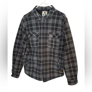 Voyager Fleece Lined Plaid Jacket Shacket Men’s Medium Black Gray Snap Front NWT